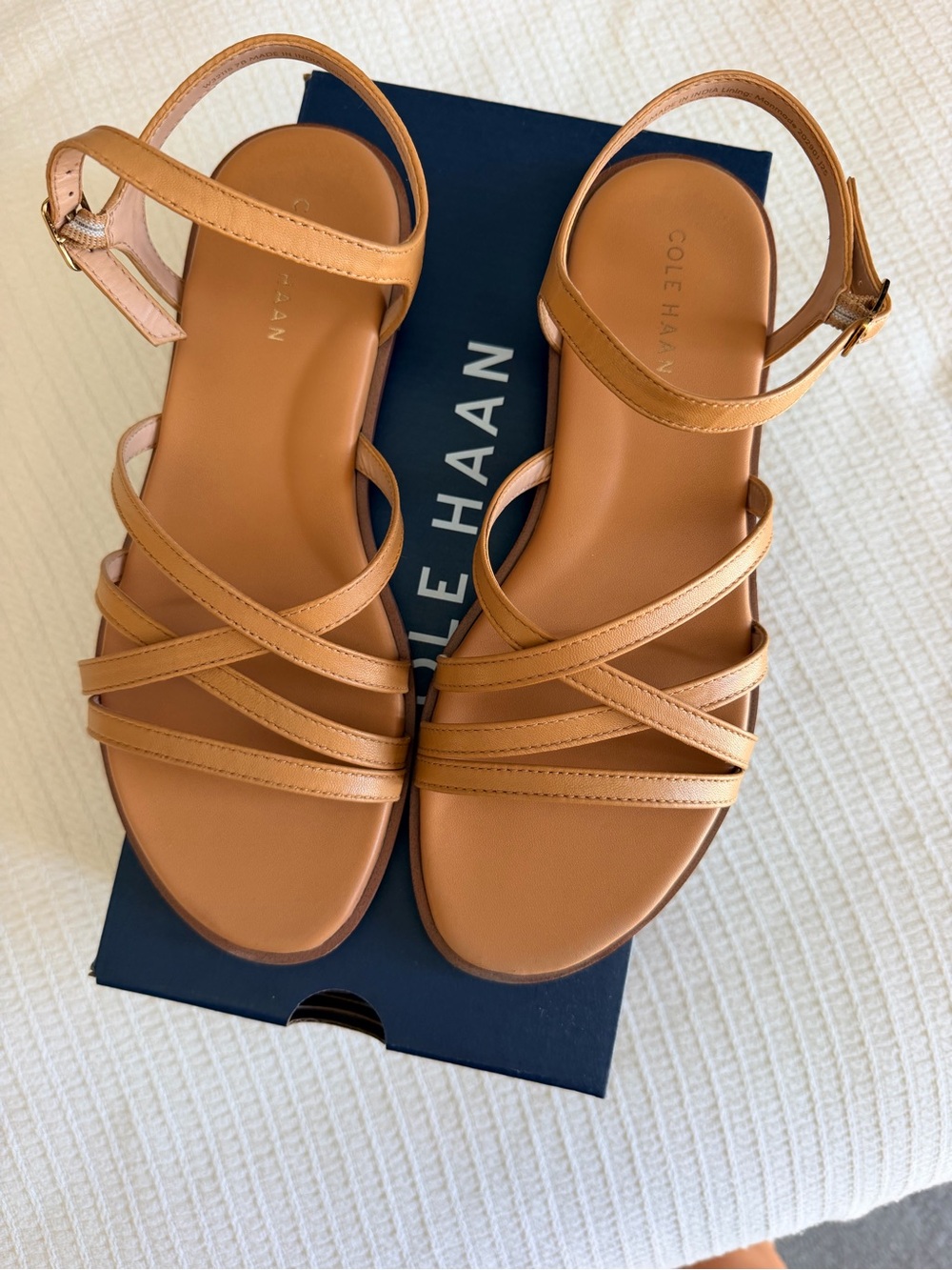 Cole Haan Tan Strappy Leather Ankle Sandals